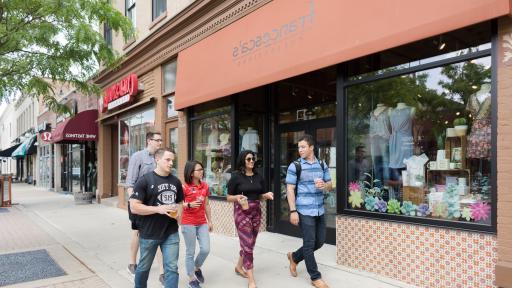 Students walking around downtown Naperville